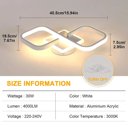 White 36W 4000LM LED Ceiling Lamp, Square Acrylic Warm White 3000K LED Ceiling Light Interior for Bedroom Living Room, Corridor