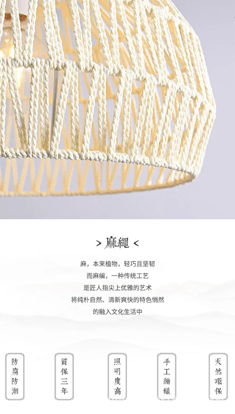 Newest Japanese-style hemp rope woven pendant lights B&B pastoral restaurant tea room inn bar bedroom rattan indoor lighting Hot