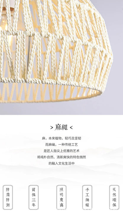 Newest Japanese-style hemp rope woven pendant lights B&B pastoral restaurant tea room inn bar bedroom rattan indoor lighting Hot