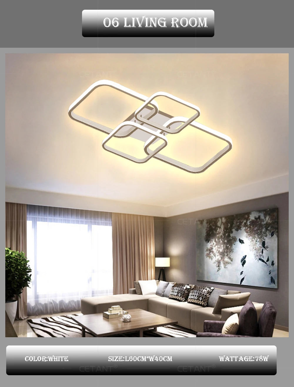 Modern LED Ceiling Lights Square 4 Heads Black And White Decorative Lamps For Bedroom Living Room Study Dining Room Home Fixture
