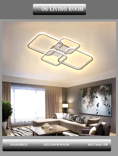 Modern LED Ceiling Lights Square 4 Heads Black And White Decorative Lamps For Bedroom Living Room Study Dining Room Home Fixture