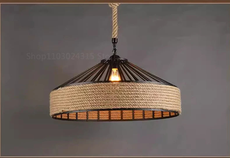 Classical Hemp Rope Pendant Hanging Lamp Lustre for Ceiling Chandelier Classic Retro Antique Industrial Iron Dining Room Light