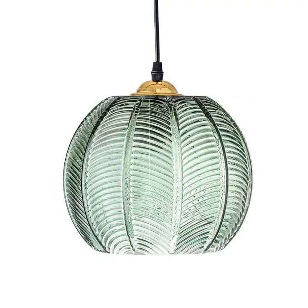 Nordic Glass Pendant Light Green Leaf Pattern Lighting For Living Room Dining Room Hotel Study Bedroom Indoor Decorative Fixture
