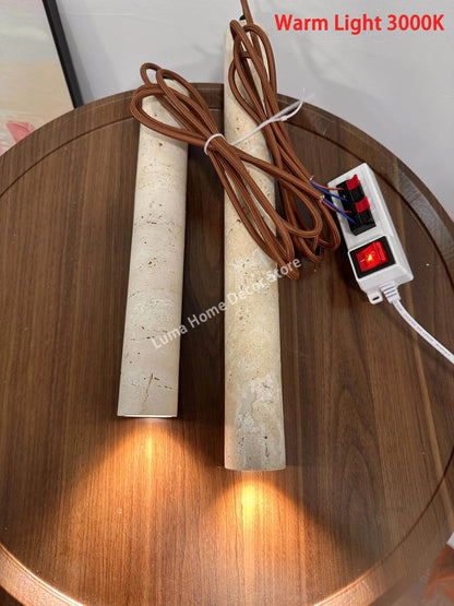 LUMA Cave Stone Pendant Light LED Yellow Travertine Hanging Lamp for Kitchen Island Restaurant Bedroom Livingroom Chandelier
