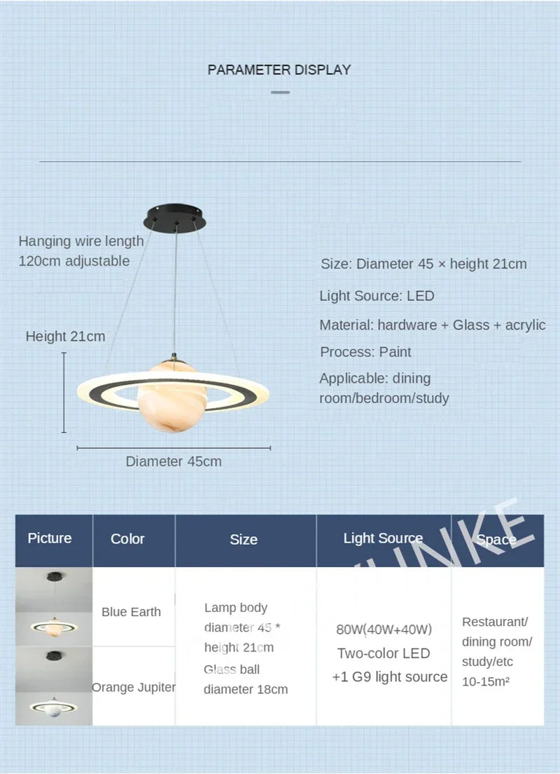 Acrylic Planet Pendant Lamp for Living  Bedroom Kitchen Children Room Space Star Indoor Hanging  E27 Changeable Light