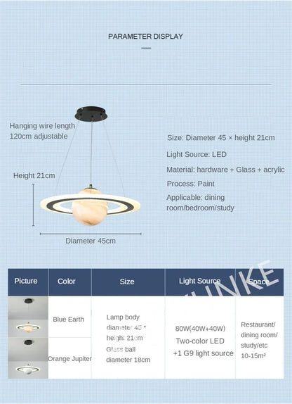 Acrylic Planet Pendant Lamp for Living  Bedroom Kitchen Children Room Space Star Indoor Hanging  E27 Changeable Light