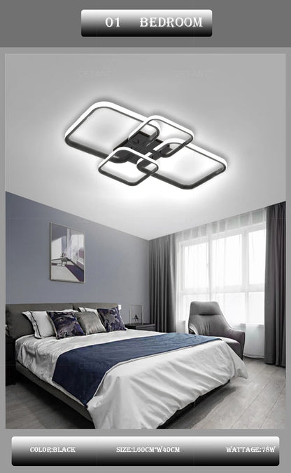 Modern LED Ceiling Lights Square 4 Heads Black And White Decorative Lamps For Bedroom Living Room Study Dining Room Home Fixture