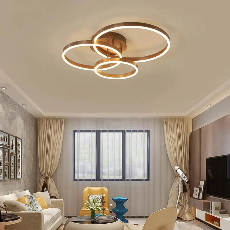Black Led Chandeliers 3 Circle Bedroom Metal Living Dining Room Nordic Lighting Chandelier Brown Glossy Lamp Home Indoor Lamps