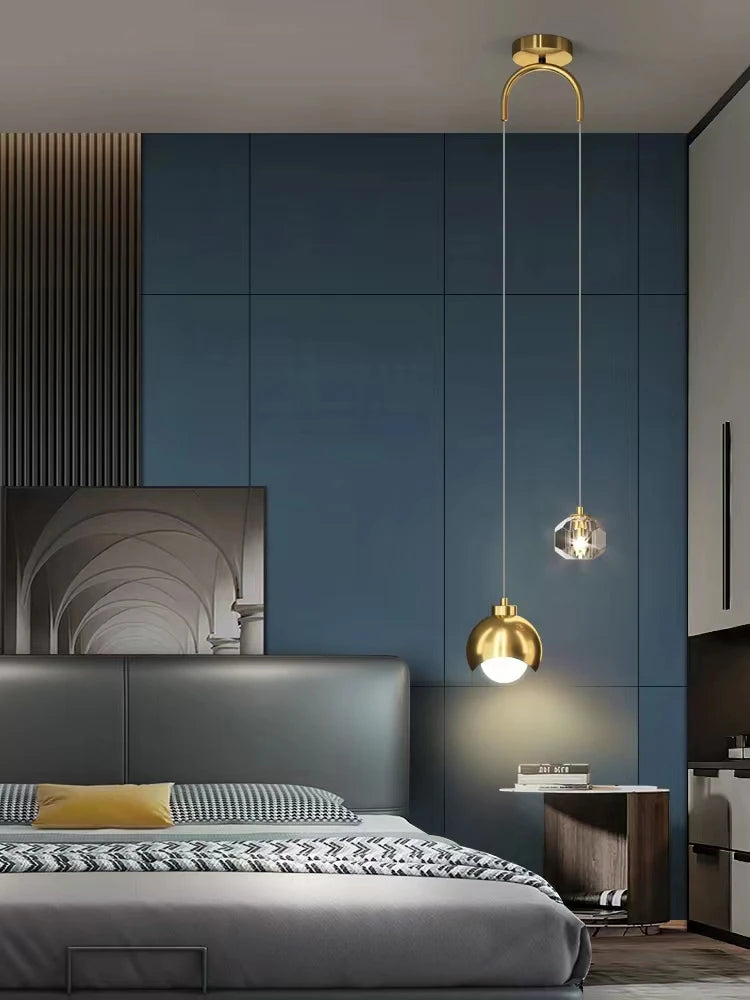 Modern Simple Crystal Pendant Light Luxury Bedroom Bedside Hanging Lamp Nordic Minimalist Long Line Living Room Home Decor