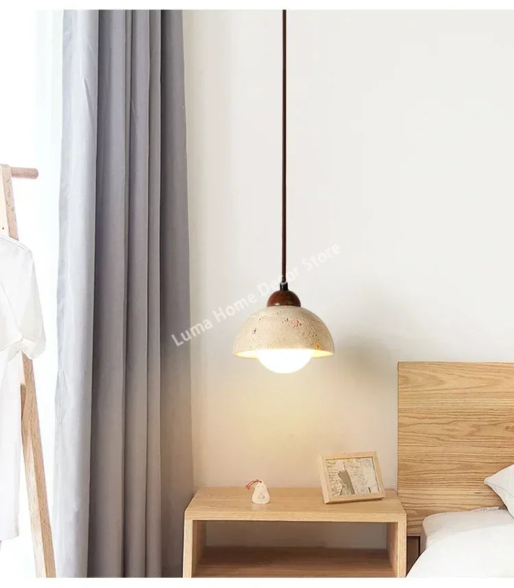 LUMA Cave Stone Pendant Light LED Yellow Travertine Hanging Lamp for Kitchen Island Restaurant Bedroom Livingroom Chandelier