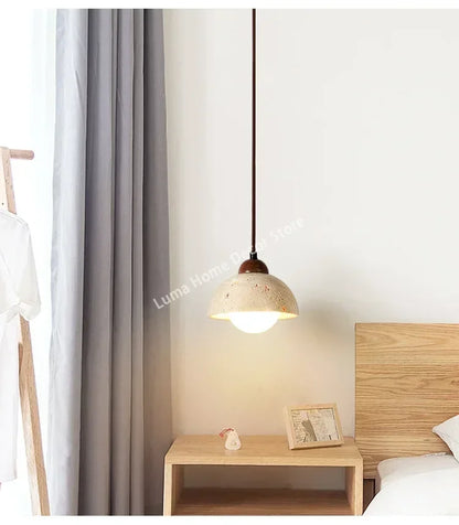 LUMA Cave Stone Pendant Light LED Yellow Travertine Hanging Lamp for Kitchen Island Restaurant Bedroom Livingroom Chandelier