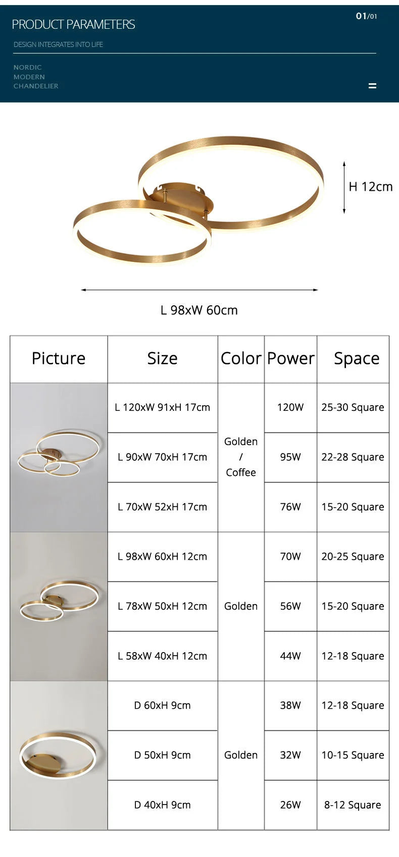 Black Led Chandeliers 3 Circle Bedroom Metal Living Dining Room Nordic Lighting Chandelier Brown Glossy Lamp Home Indoor Lamps