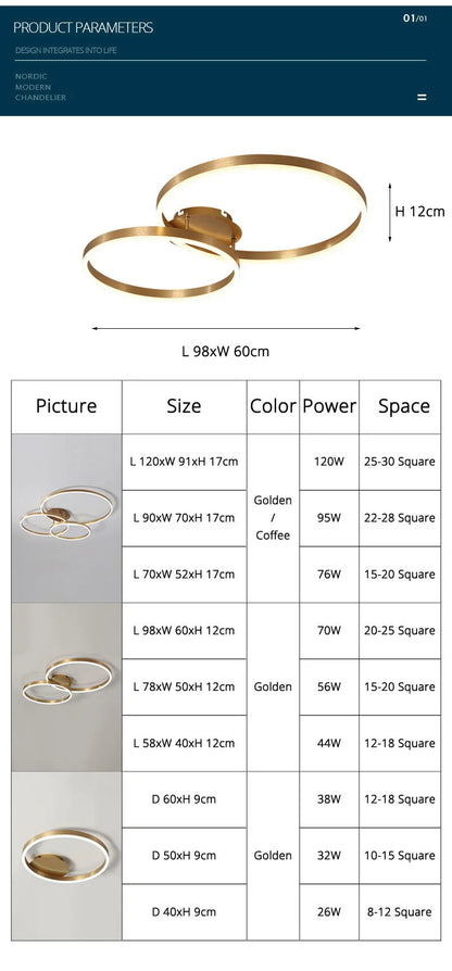 Black Led Chandeliers 3 Circle Bedroom Metal Living Dining Room Nordic Lighting Chandelier Brown Glossy Lamp Home Indoor Lamps