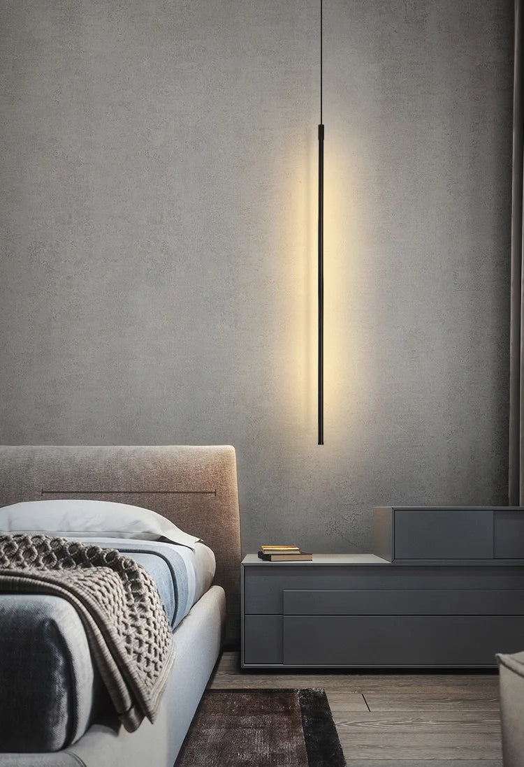 Modern Led Pendant Lights For Bedroom Reading Hanging Lamp Bedside Living Room Bar Coffee Fixtures Decor Black Long Chandelier