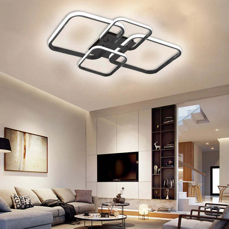 Modern LED Ceiling Lights Square 4 Heads Black And White Decorative Lamps For Bedroom Living Room Study Dining Room Home Fixture