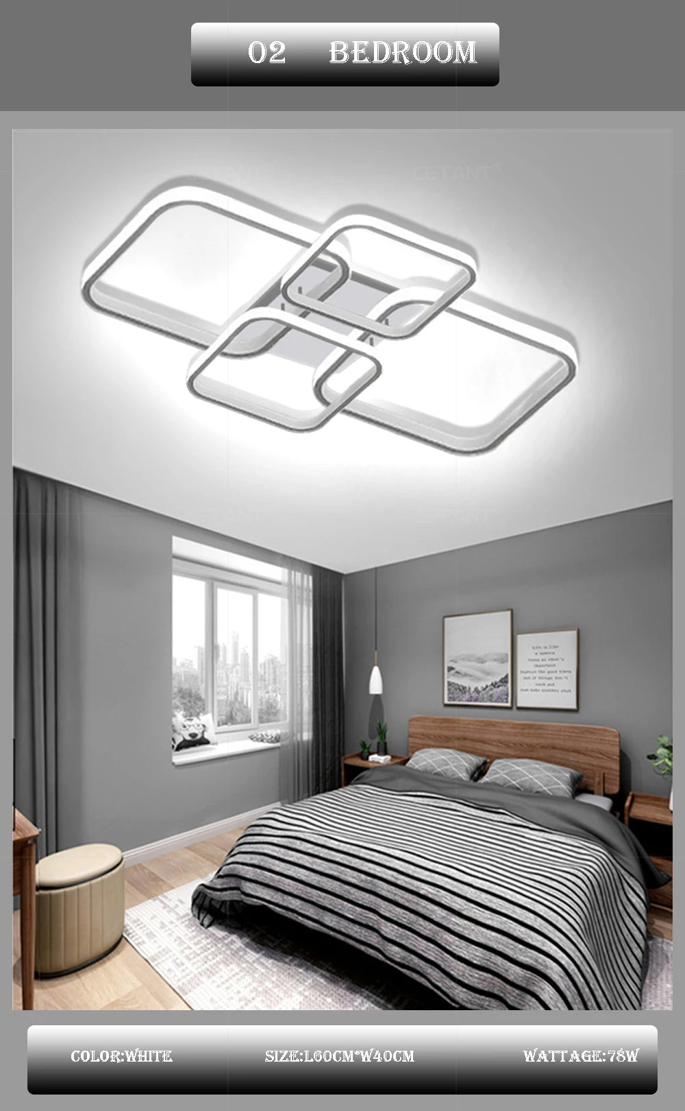 Modern LED Ceiling Lights Square 4 Heads Black And White Decorative Lamps For Bedroom Living Room Study Dining Room Home Fixture
