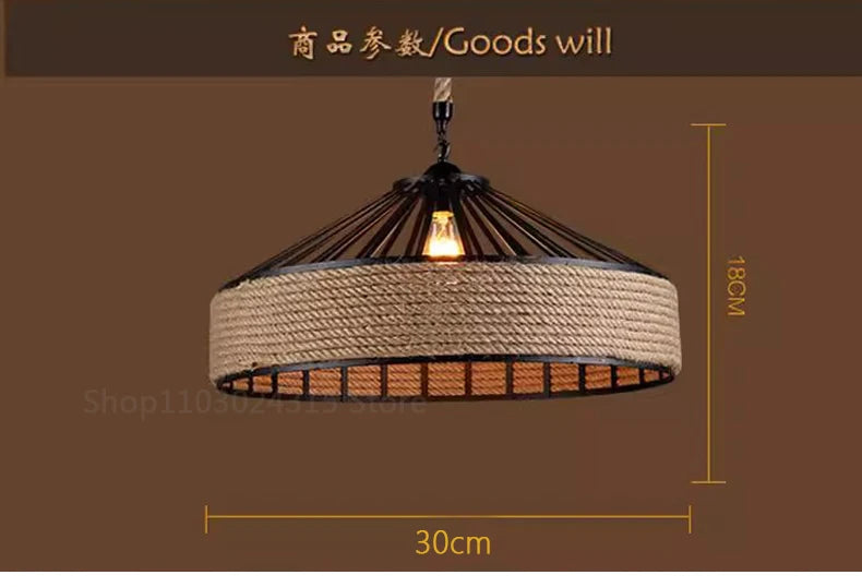 Classical Hemp Rope Pendant Hanging Lamp Lustre for Ceiling Chandelier Classic Retro Antique Industrial Iron Dining Room Light