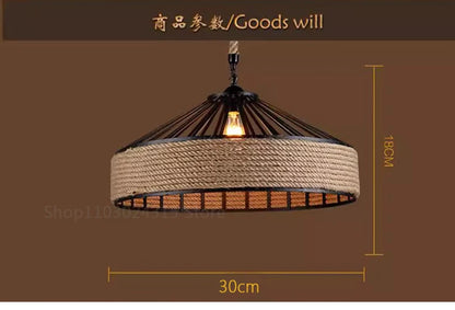 Classical Hemp Rope Pendant Hanging Lamp Lustre for Ceiling Chandelier Classic Retro Antique Industrial Iron Dining Room Light