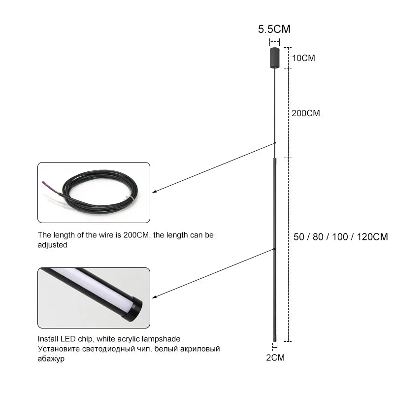 Modern Led Pendant Lights For Bedroom Reading Hanging Lamp Bedside Living Room Bar Coffee Fixtures Decor Black Long Chandelier