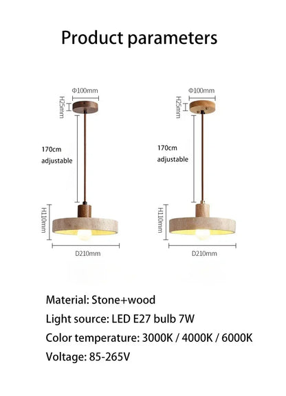 LUMA Cave Stone Pendant Light LED Yellow Travertine Hanging Lamp for Kitchen Island Restaurant Bedroom Livingroom Chandelier