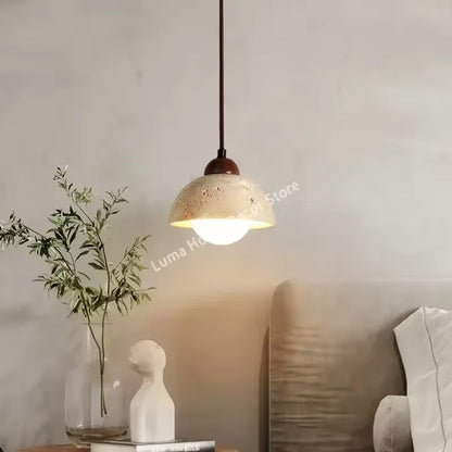 LUMA Cave Stone Pendant Light LED Yellow Travertine Hanging Lamp for Kitchen Island Restaurant Bedroom Livingroom Chandelier