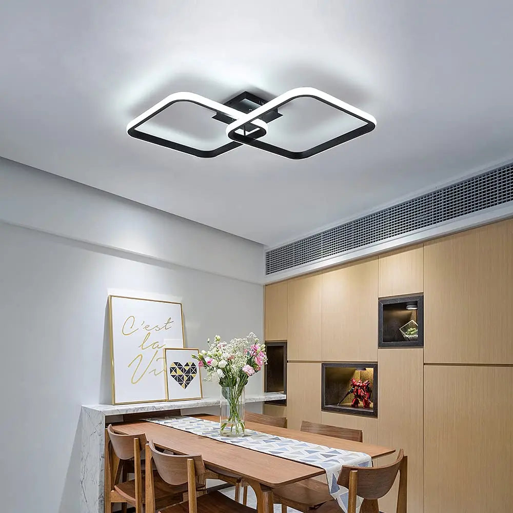 LED Ceiling Light Living Room Design,42W 4700LM Square Acrylic Ceiling Lamp,Black Modern Aluminum Ceiling Light Fixture