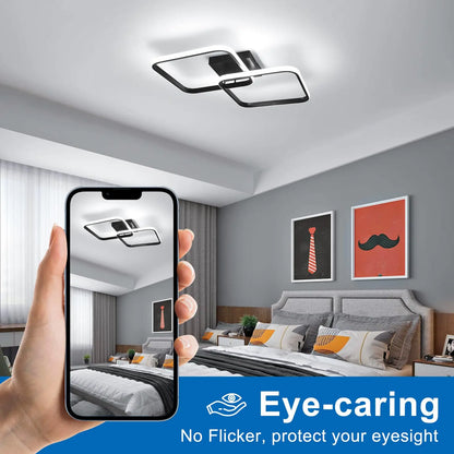 LED Ceiling Light Living Room Design,42W 4700LM Square Acrylic Ceiling Lamp,Black Modern Aluminum Ceiling Light Fixture
