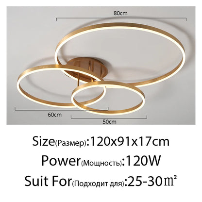 Black Led Chandeliers 3 Circle Bedroom Metal Living Dining Room Nordic Lighting Chandelier Brown Glossy Lamp Home Indoor Lamps