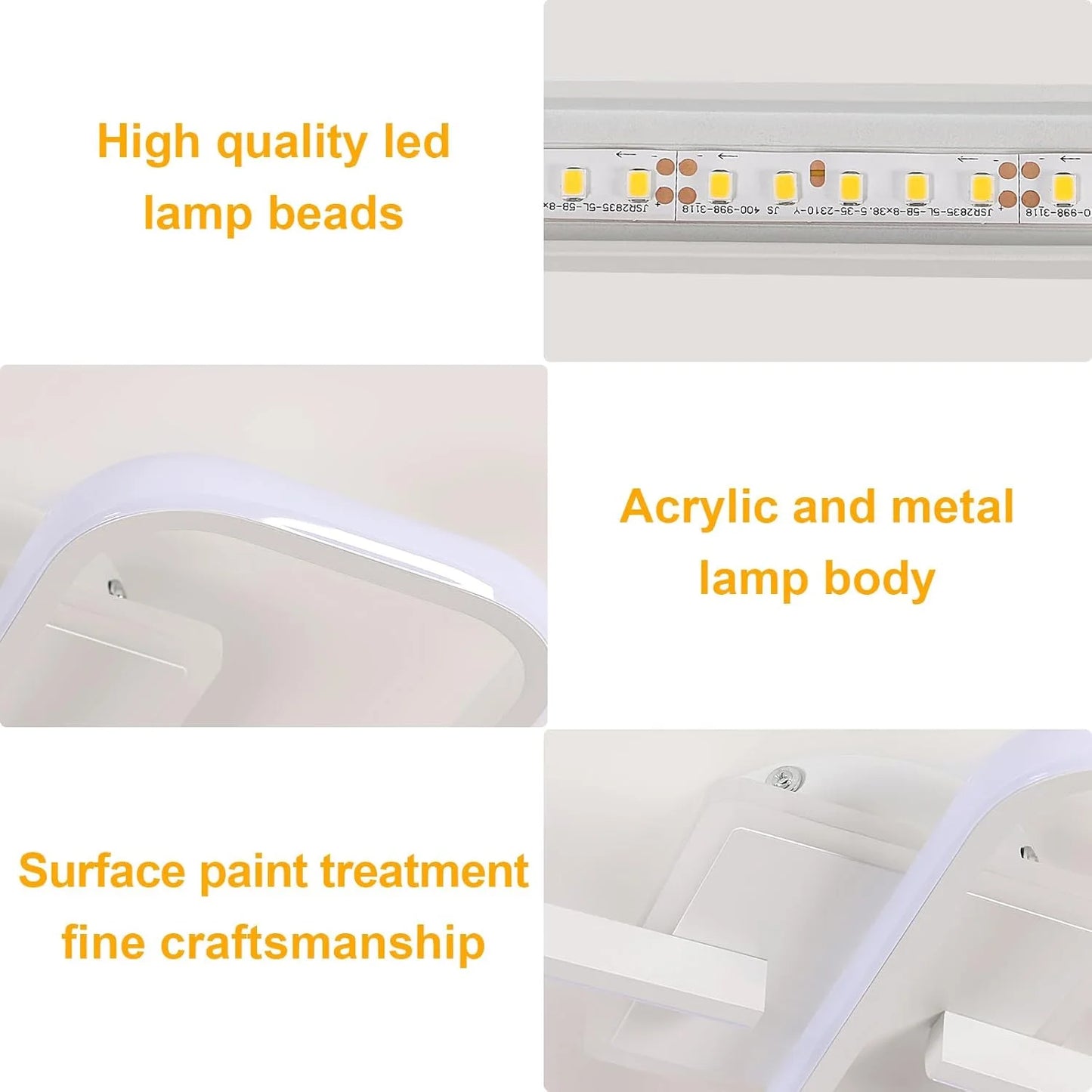 White 36W 4000LM LED Ceiling Lamp, Square Acrylic Warm White 3000K LED Ceiling Light Interior for Bedroom Living Room, Corridor