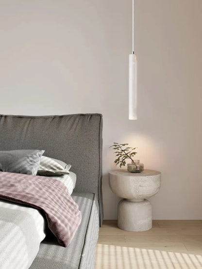 Led Pendant Lamp Long Tube Wood Ceiling Lamp Japan Style Quiet Wind Bedroom Bedside Chandelier Retro Modern travertine  lighting