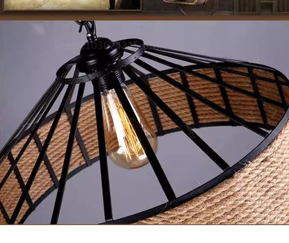Classical Hemp Rope Pendant Hanging Lamp Lustre for Ceiling Chandelier Classic Retro Antique Industrial Iron Dining Room Light