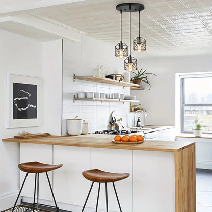 Vintage Pendant Lamp 3 head  Hanging Lamp Ceiling Chandelier Metal Shade E27 Black, suitable for living room, dining room