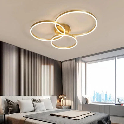 Black Led Chandeliers 3 Circle Bedroom Metal Living Dining Room Nordic Lighting Chandelier Brown Glossy Lamp Home Indoor Lamps