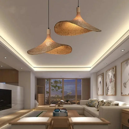 Pendant Light Rattan Hanging Lights Cord Bamboo Hanging Lamp Dimmable Basket Lamp Shade,Hemp Rope Plug in Ceiling Light Fixture
