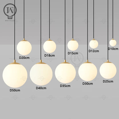 White circular glass ball pendant light, bar restaurant shop decorative light, study room bedroom light, bar desk lamp