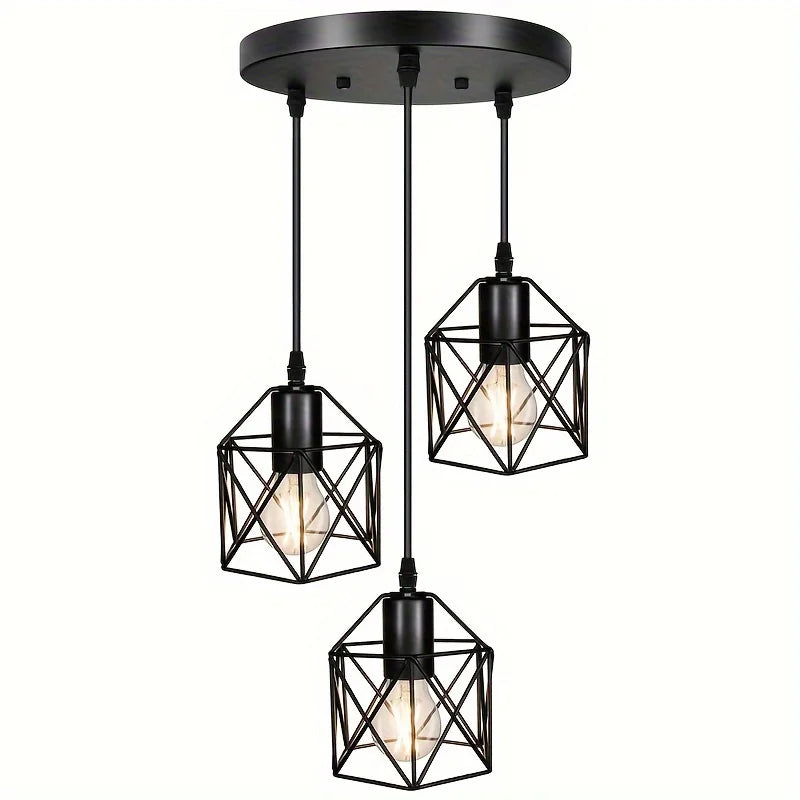 Vintage Pendant Lamp 3 head  Hanging Lamp Ceiling Chandelier Metal Shade E27 Black, suitable for living room, dining room