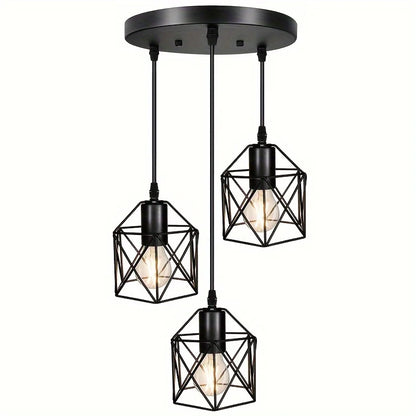 Vintage Pendant Lamp 3 head  Hanging Lamp Ceiling Chandelier Metal Shade E27 Black, suitable for living room, dining room