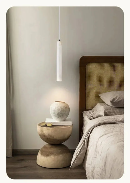 Led Pendant Lamp Long Tube Wood Ceiling Lamp Japan Style Quiet Wind Bedroom Bedside Chandelier Retro Modern travertine  lighting