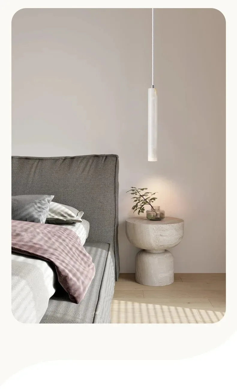 Led Pendant Lamp Long Tube Wood Ceiling Lamp Japan Style Quiet Wind Bedroom Bedside Chandelier Retro Modern travertine  lighting