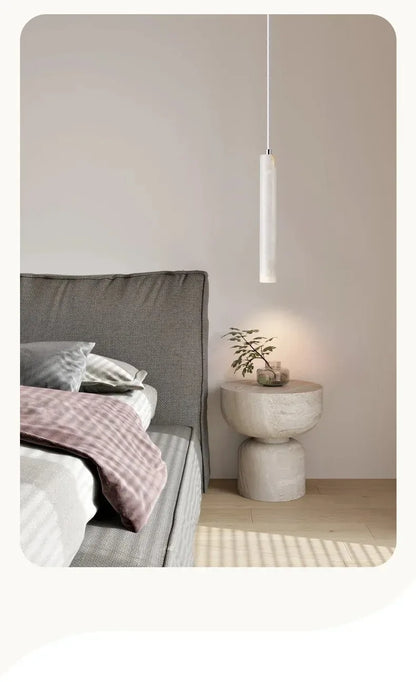 Led Pendant Lamp Long Tube Wood Ceiling Lamp Japan Style Quiet Wind Bedroom Bedside Chandelier Retro Modern travertine  lighting
