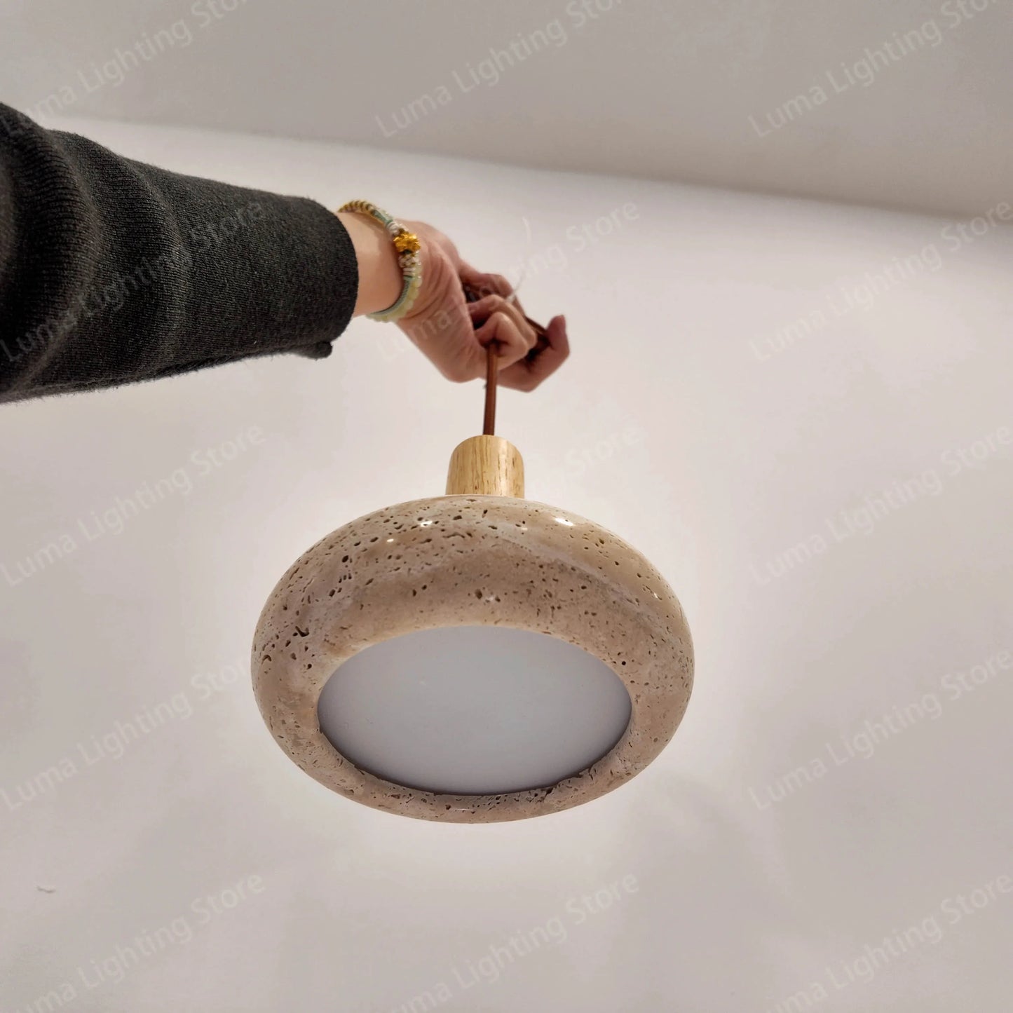 LUMA Cave Stone Pendant Light LED Yellow Travertine Hanging Lamp for Kitchen Island Restaurant Bedroom Livingroom Chandelier