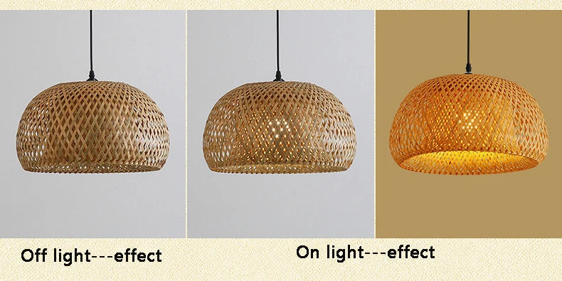 Bamboo Lantern 30cm Pendant Lamp Natural Rattan Wicker E27 LED Chandeliers Hand-Woven Lampshades Lighting Fixture Hanging Light