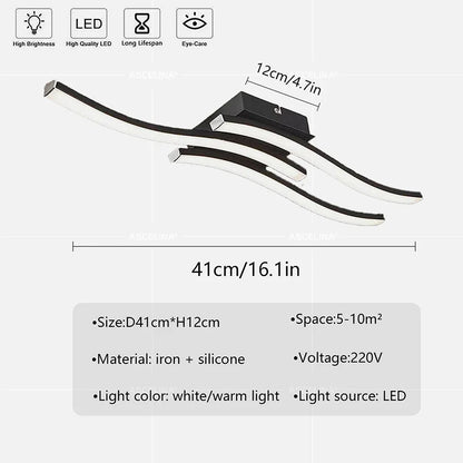 Modern LED Ceiling Light Long Wave Lamp Living Room Bedroom Study Corridor Aisle Entrance Balcony Home Decoration Lustre